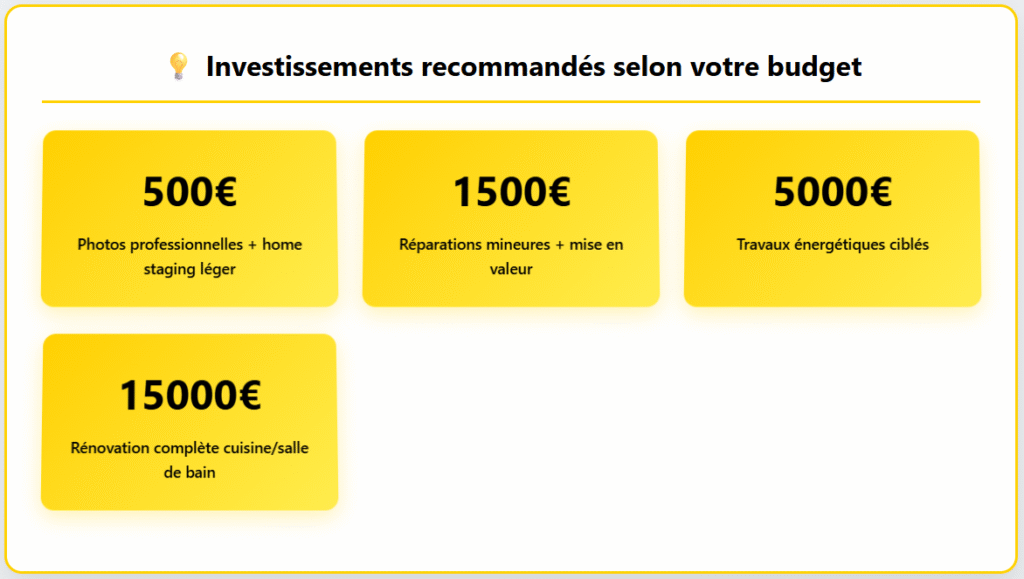 Investissements à réaliser selon les problèmes rencontrés