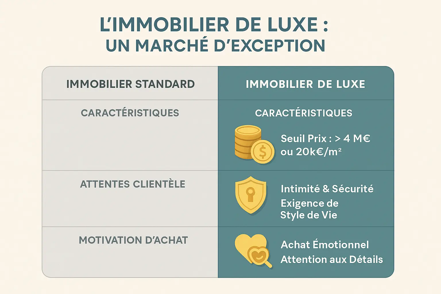 Comparatif immobilier standard vs luxe : différences clés entre les deux marchés