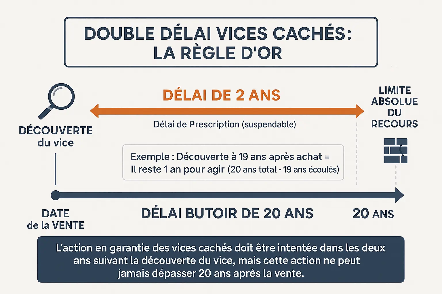 Schéma explicatif des deux délais en garantie des vices cachés