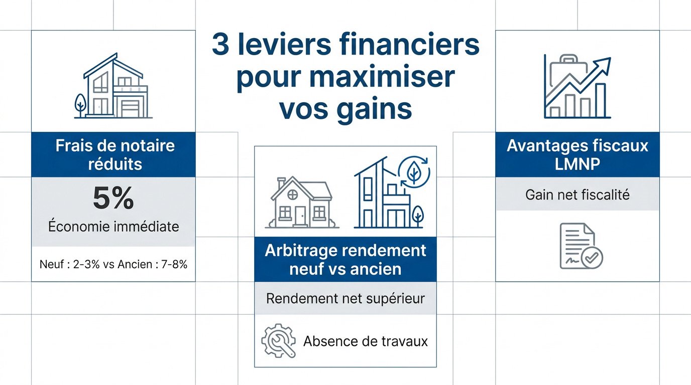 Graphique illustrant les leviers financiers de l'immobilier neuf en 2026