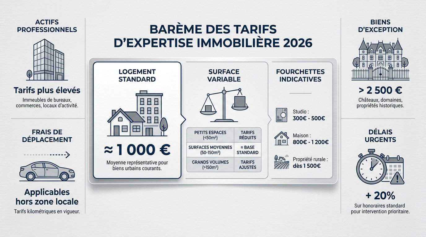 Tableau des tarifs moyens d'une expertise immobilière en 2026 selon le type de bien