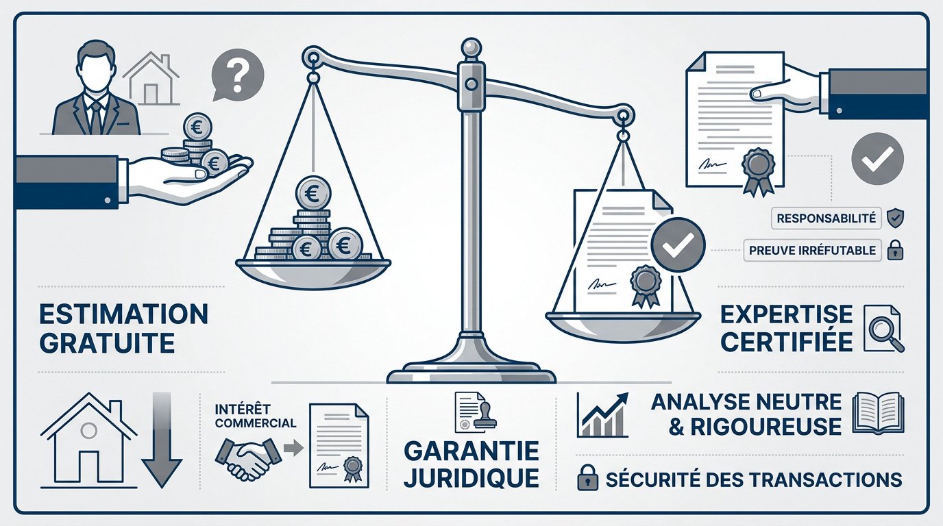 Comparaison entre expertise immobilière certifiée et estimation gratuite