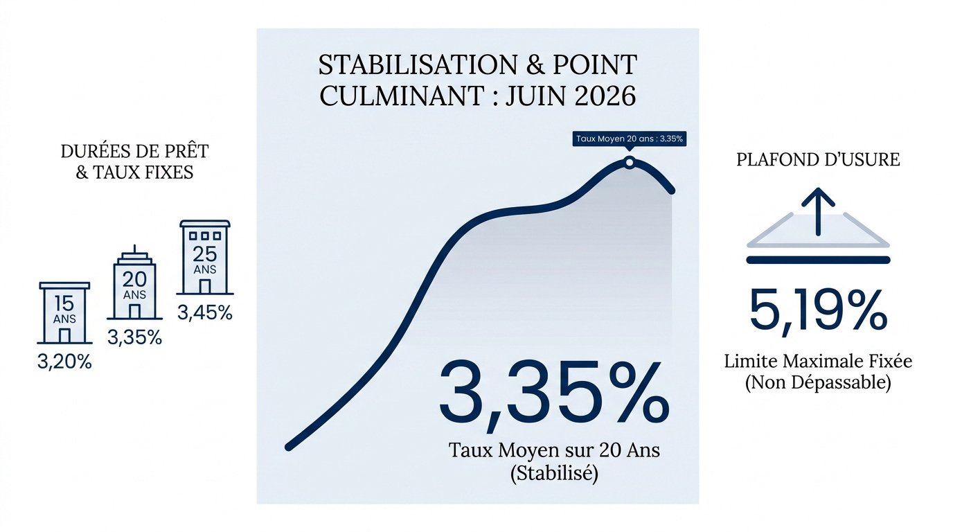 Graphique de stabilisation des taux de crédit immobilier en juin 2026
