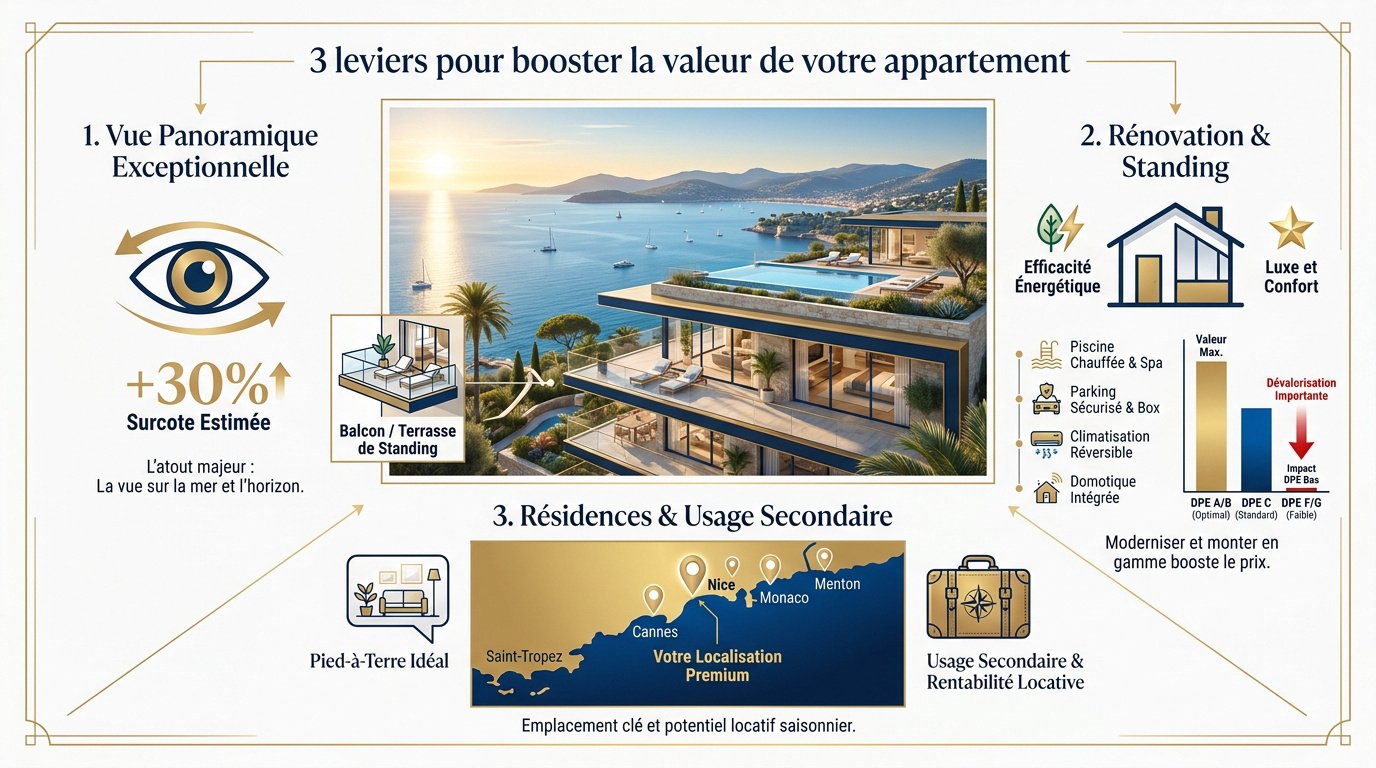 Vue panoramique sur la rade de Villefranche-sur-Mer valorisant un appartement de standing