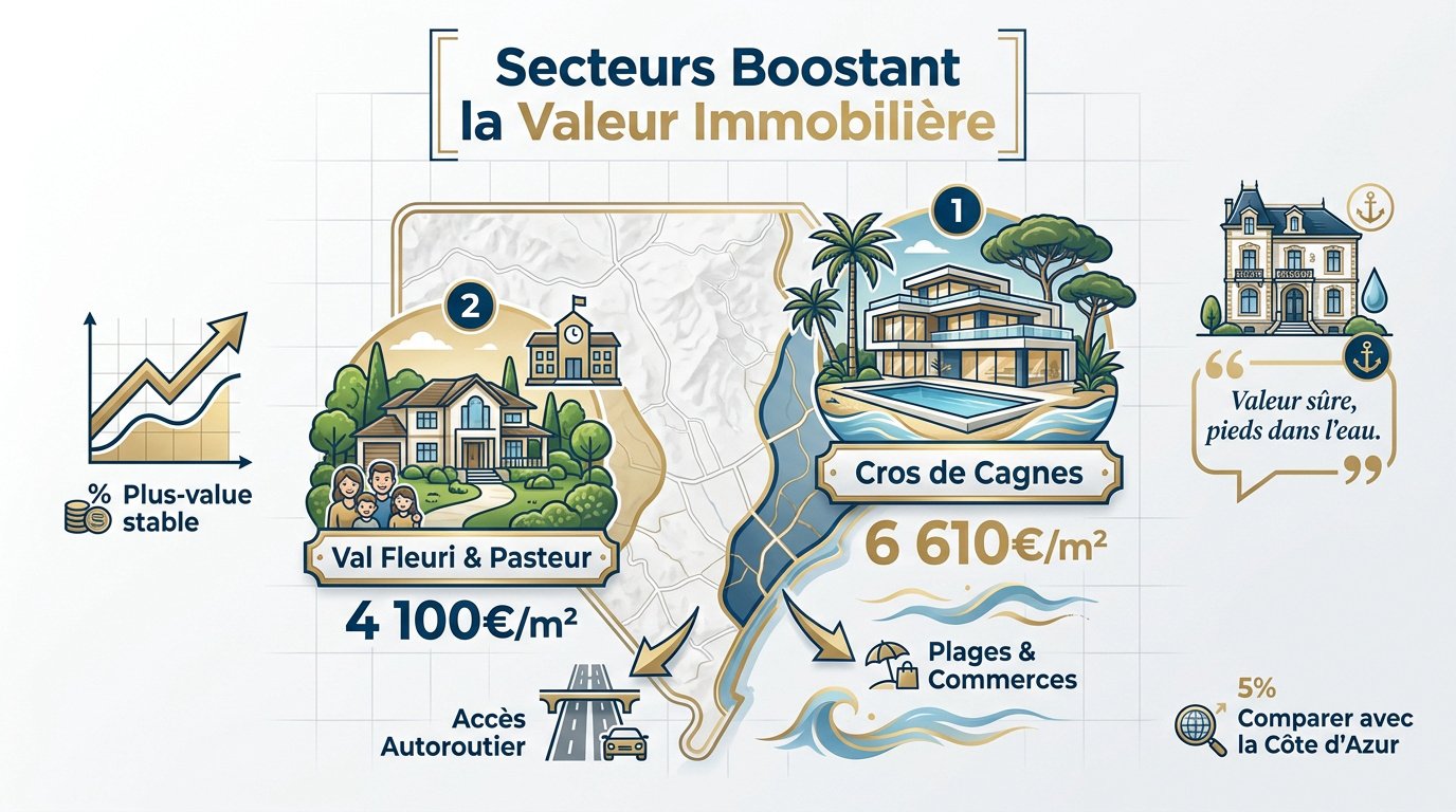 Quartiers résidentiels de Cagnes-sur-Mer valorisant les estimations de maisons