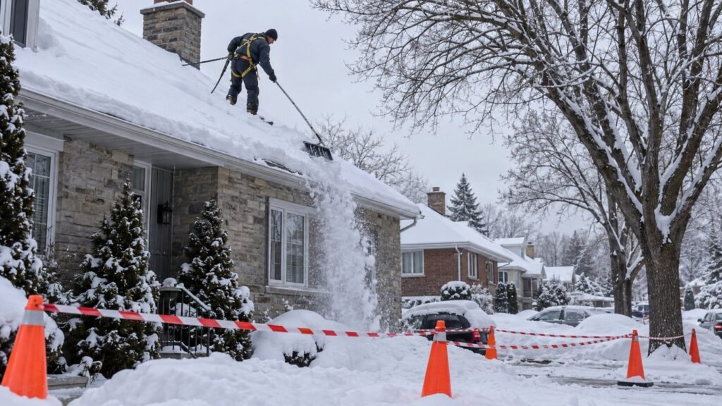 Déneigement sécurisé d’un toit de maison