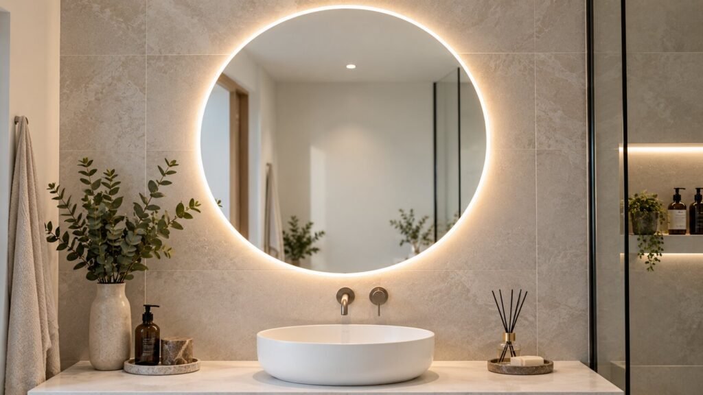 Salle de bain avec miroir halo