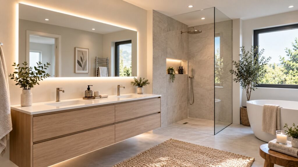 Salle de bains contemporaine et chaleureuse